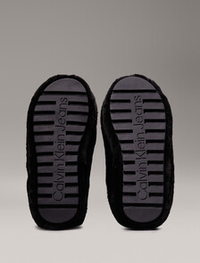 Faux Fur Slippers, Triple Black, hi-res