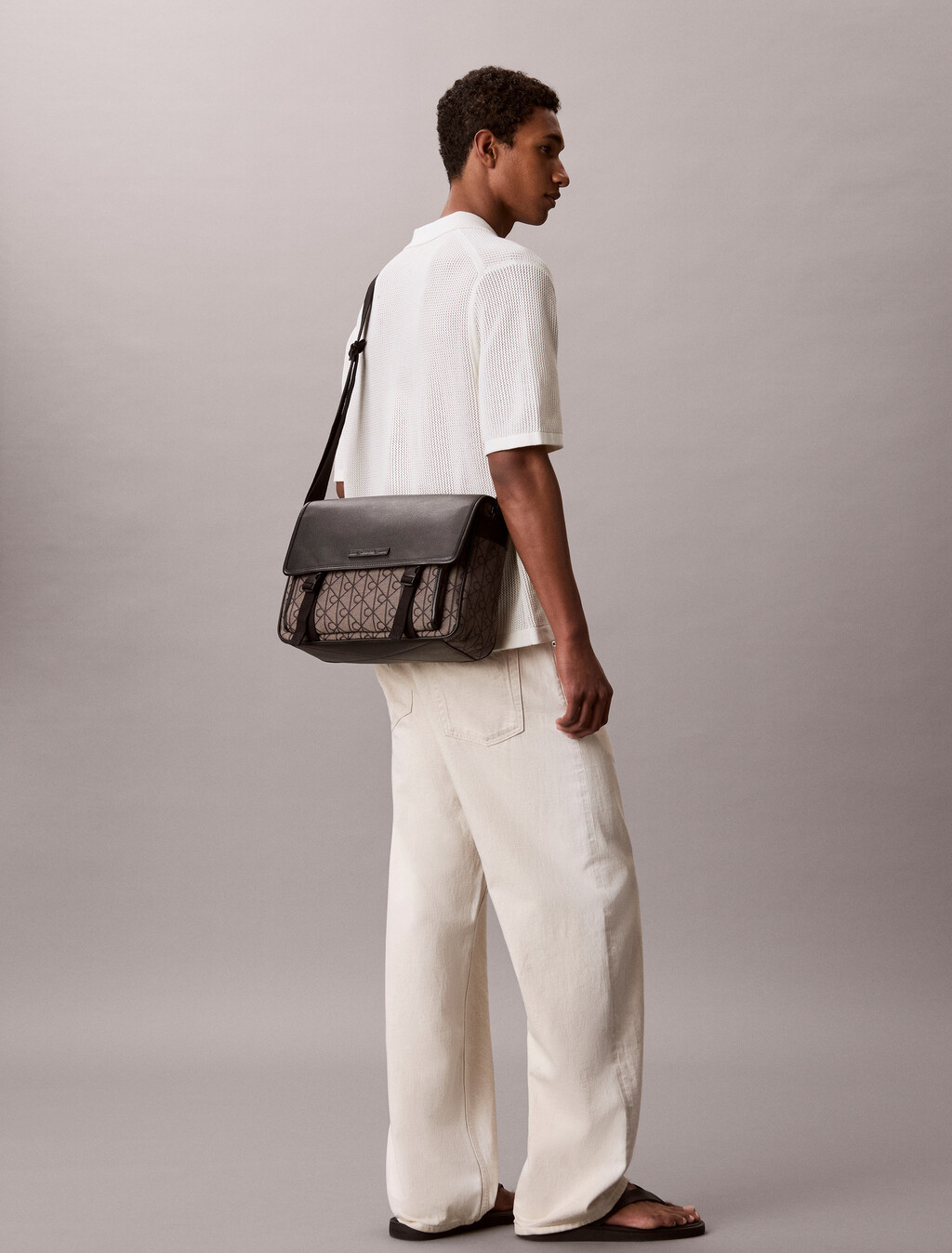 Emblem Logo Jacquard Messenger Bag, LOTUS BEIGE / BLACK AOP, hi-res