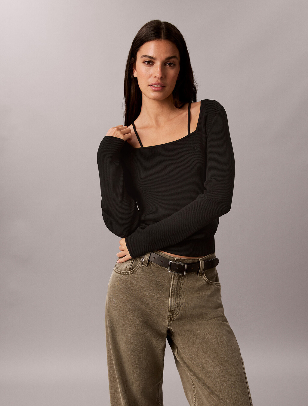 Stripe Sweater Top, Black, hi-res