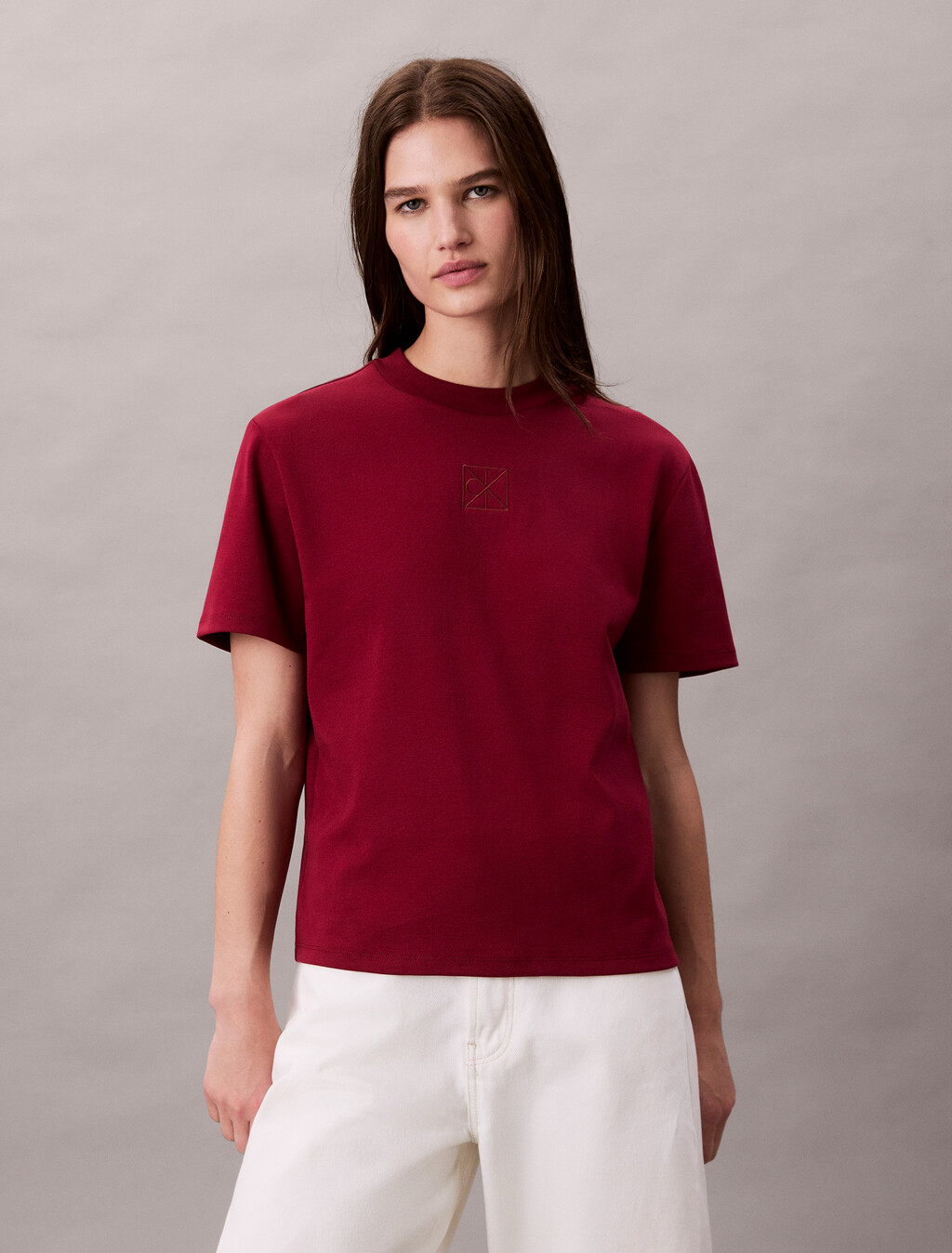 Premium Cotton Mock Neck Tee, Magenta Jewel, hi-res