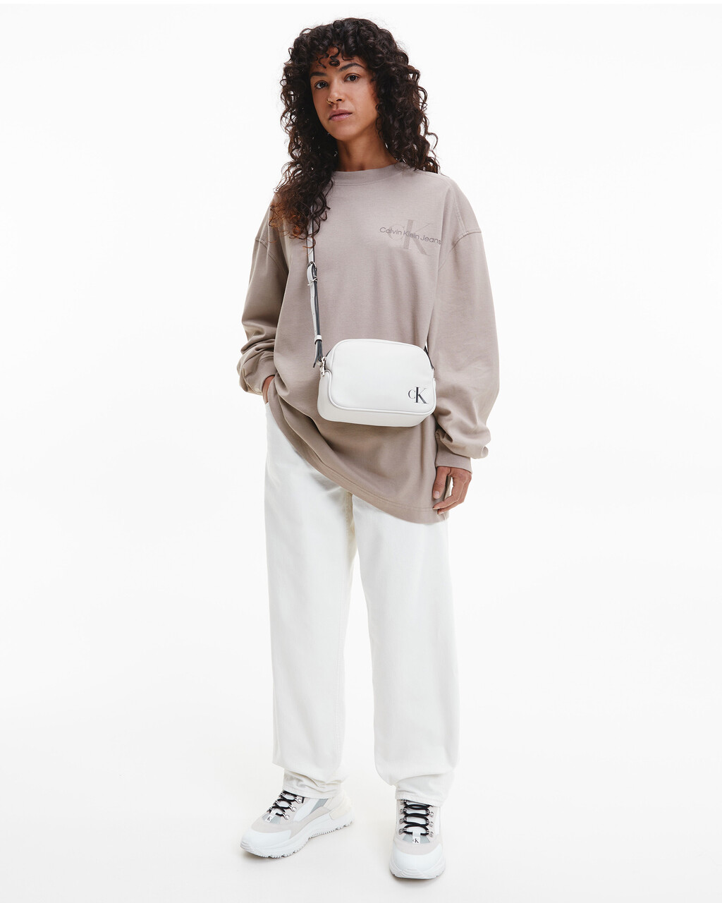 Gender Netural Monogram Long Sleeve Tee, Perfect Taupe, hi-res