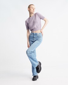 Feminine Chenille Short Sleeve Sweater, Lavender Aura, hi-res