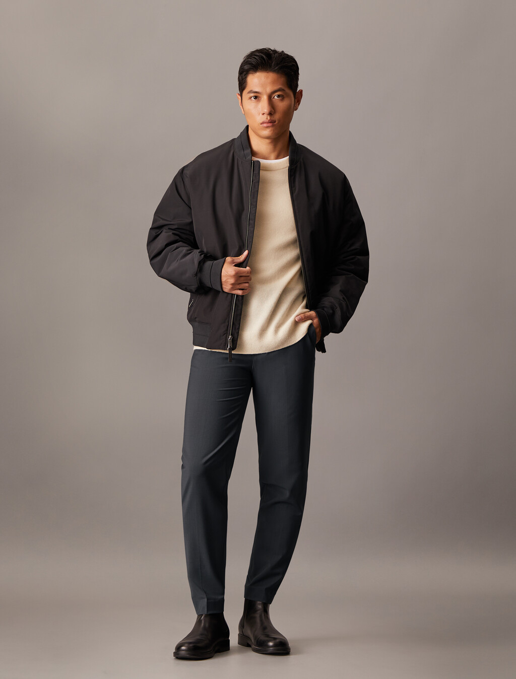 Wool Blend Elastic Classic Trouser, Castlerock, hi-res