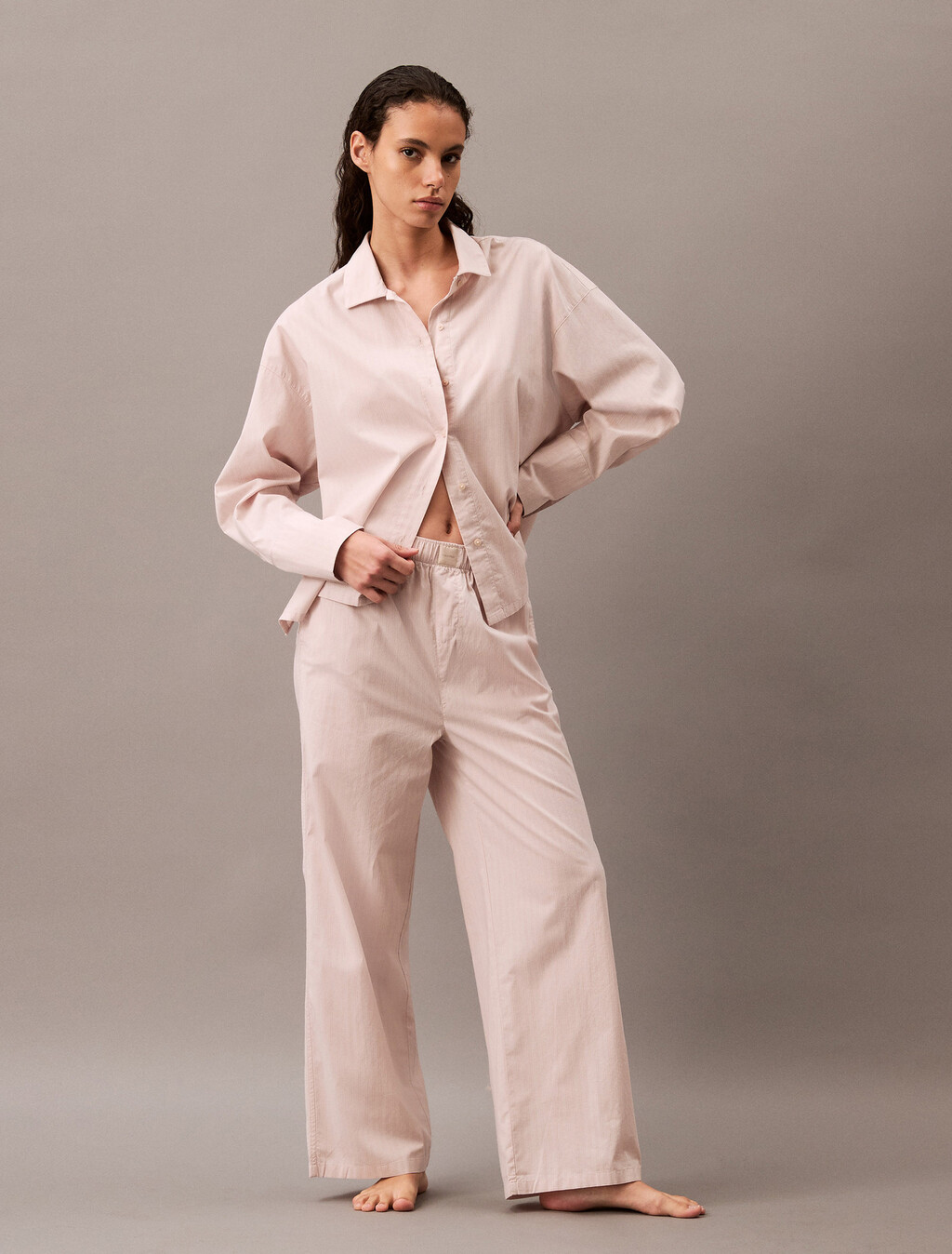 棉質府綢標準版型襯衫, 17744 STEADY STRIPE+GRAY MORN, hi-res