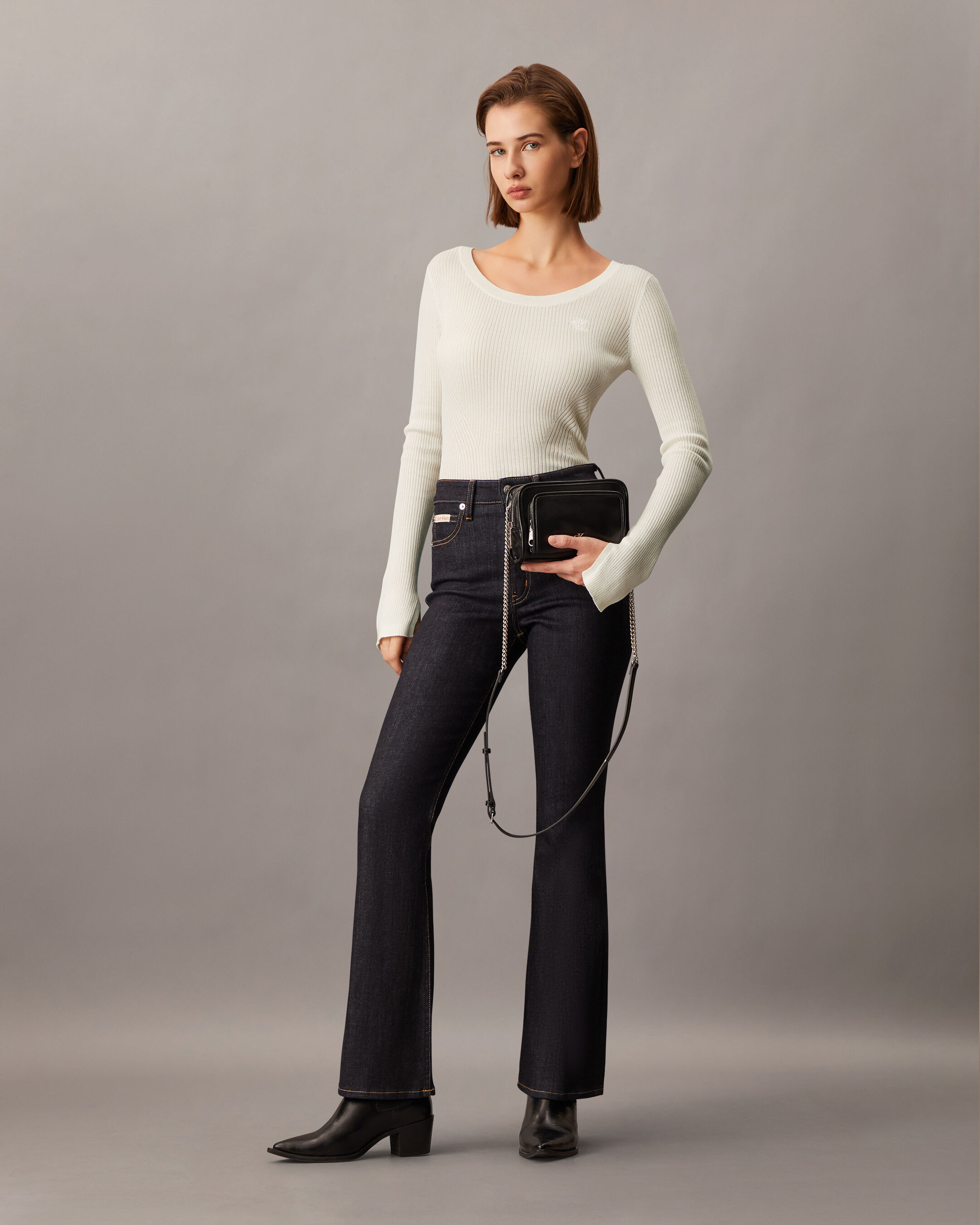☆COMME des GARCONS☆ Women's Slim Crop Knit Top J225029 YBI Rib Knit Slim Knit Top | natural | Calvin Klein Hong Kong