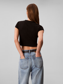 羅紋緊身短版 T 恤, Black, hi-res