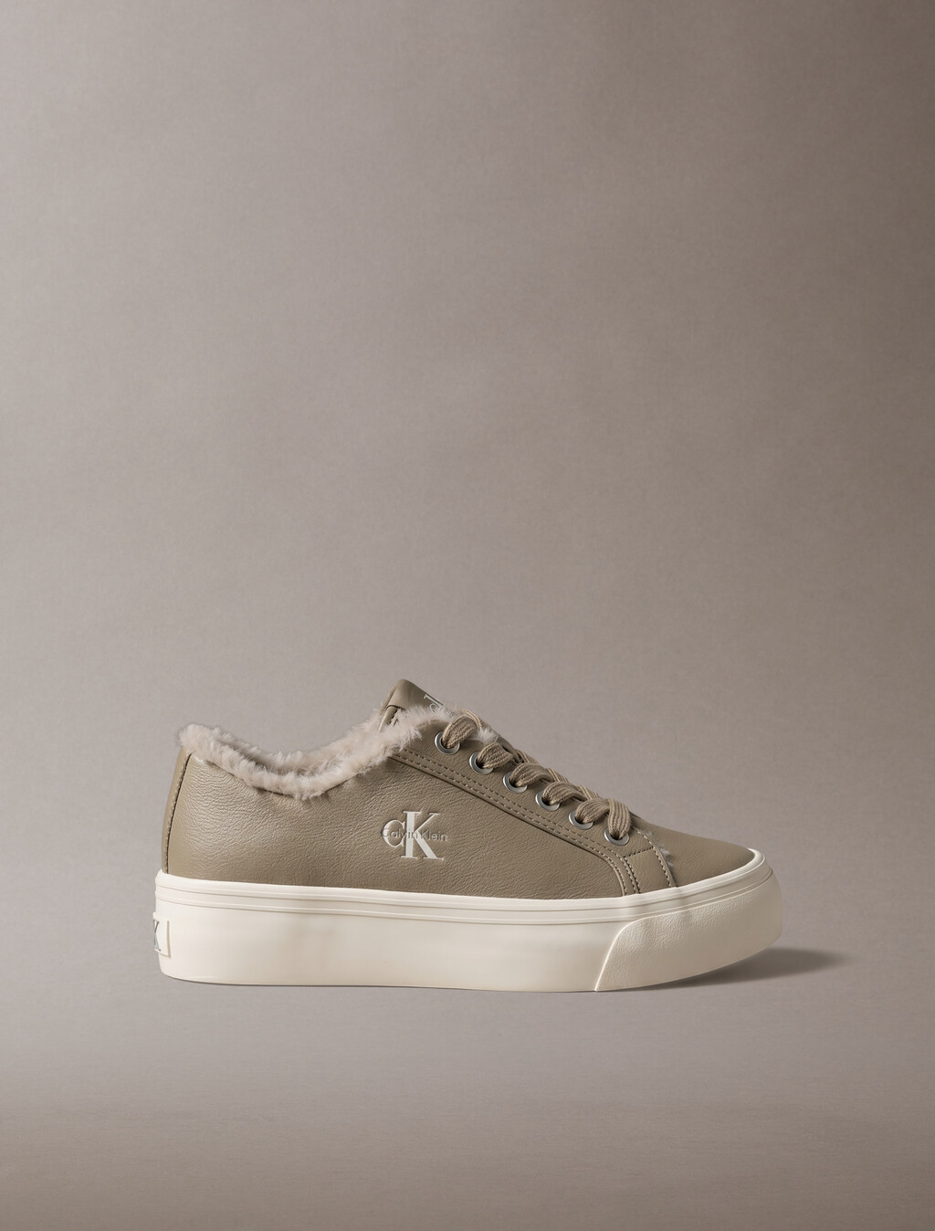 Leather Signature Platform Trainers, Desert Taupe/Dk Ecru, hi-res
