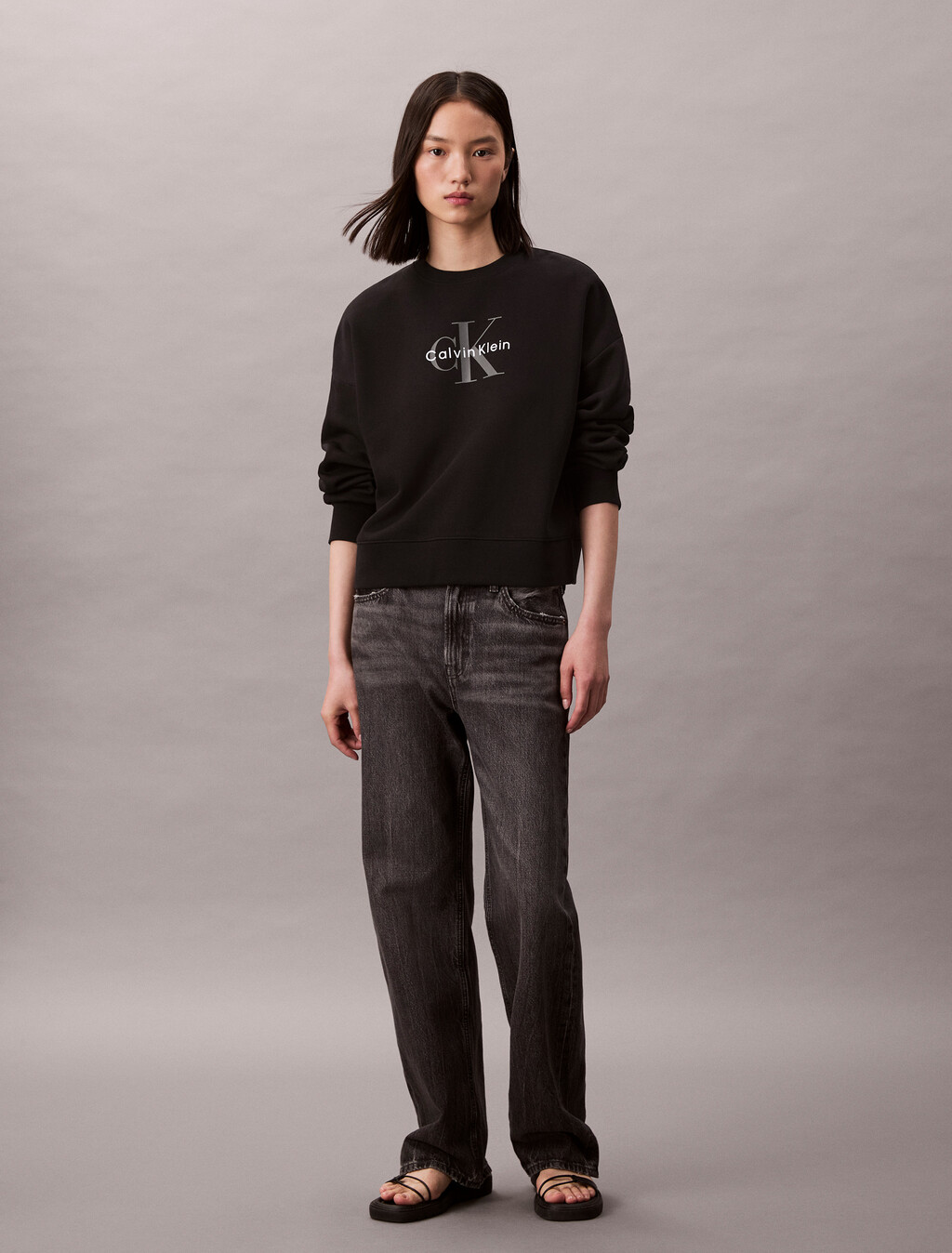 Monogram Relaxed Long Sleeve Sweatshirt, Black, hi-res