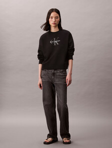 Monogram Relaxed Long Sleeve Sweatshirt, Black, hi-res