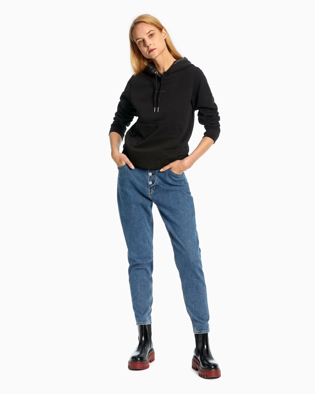 Calvin klein jeans logo trim hoodie clearance