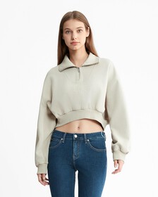 Modern Function Embossed Half Zip Polo Neck Sweatshirt, Plaza Taupe, hi-res