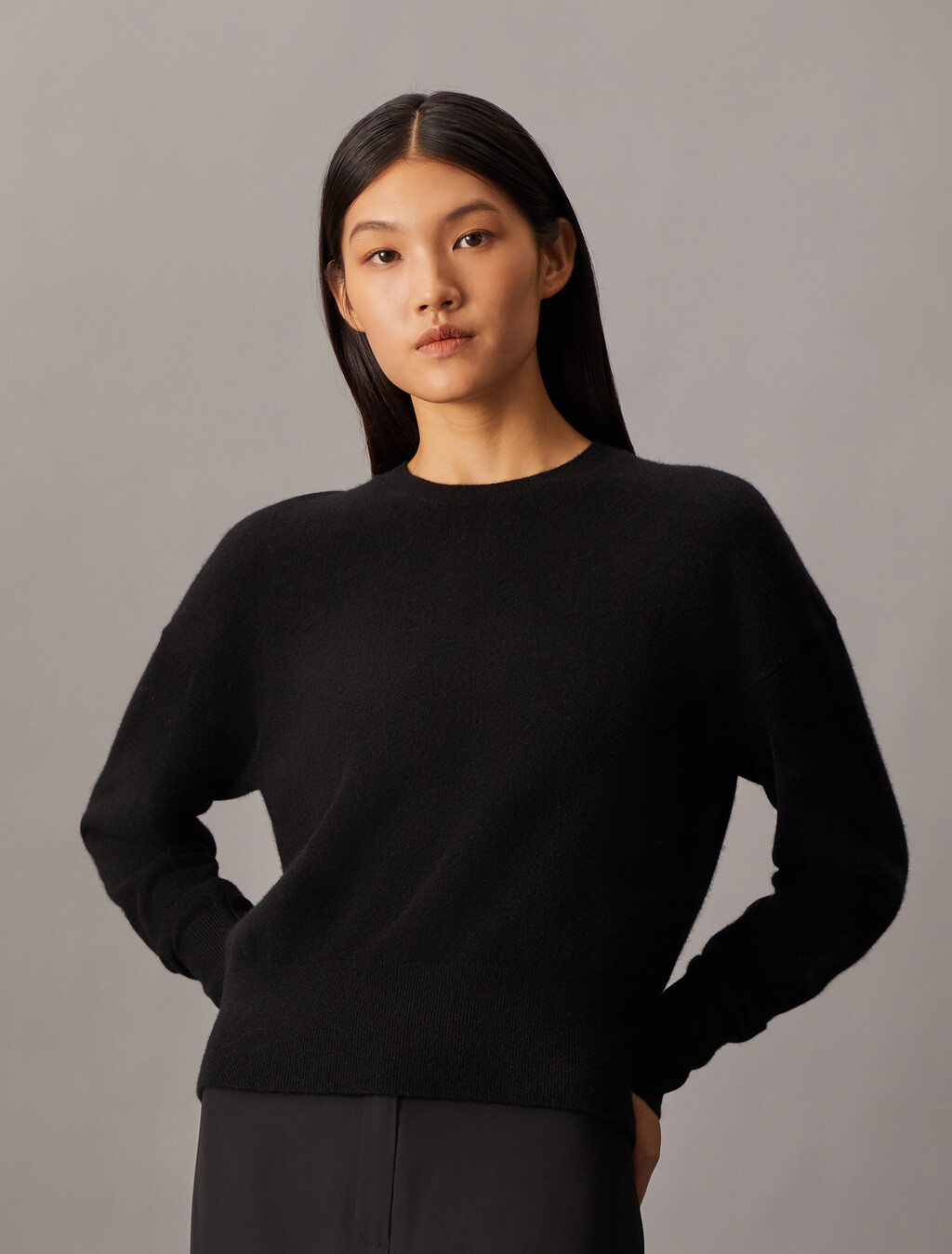 Cashmere Crewneck Sweater, Black, hi-res
