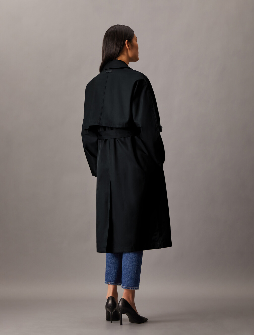 Organic Cotton Blend Trench Coat, Black, hi-res