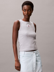 Cotton Stretch Rib Tank Top, BC06 Grey Heather, hi-res