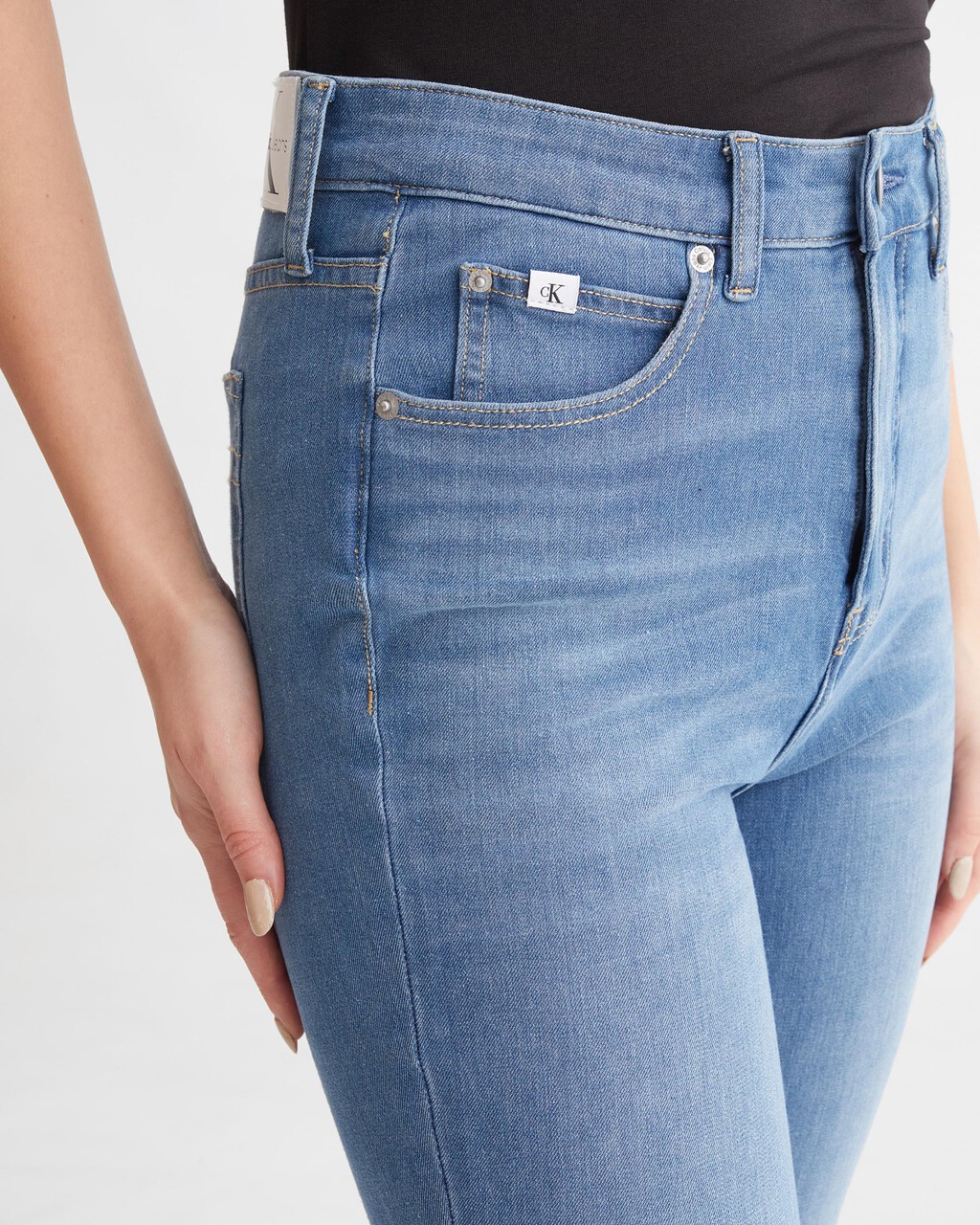 Ultimate Stretch High Rise Skinny Ankle Jeans, Bright Blue Embro Raw Hem, hi-res