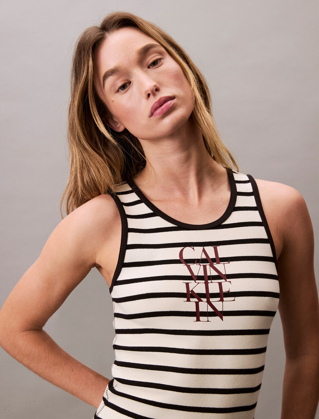 Stripe Cotton Rib Sleeveless Dress, 18764 CSM25S_K004+3_Sweet Corn, hi-res