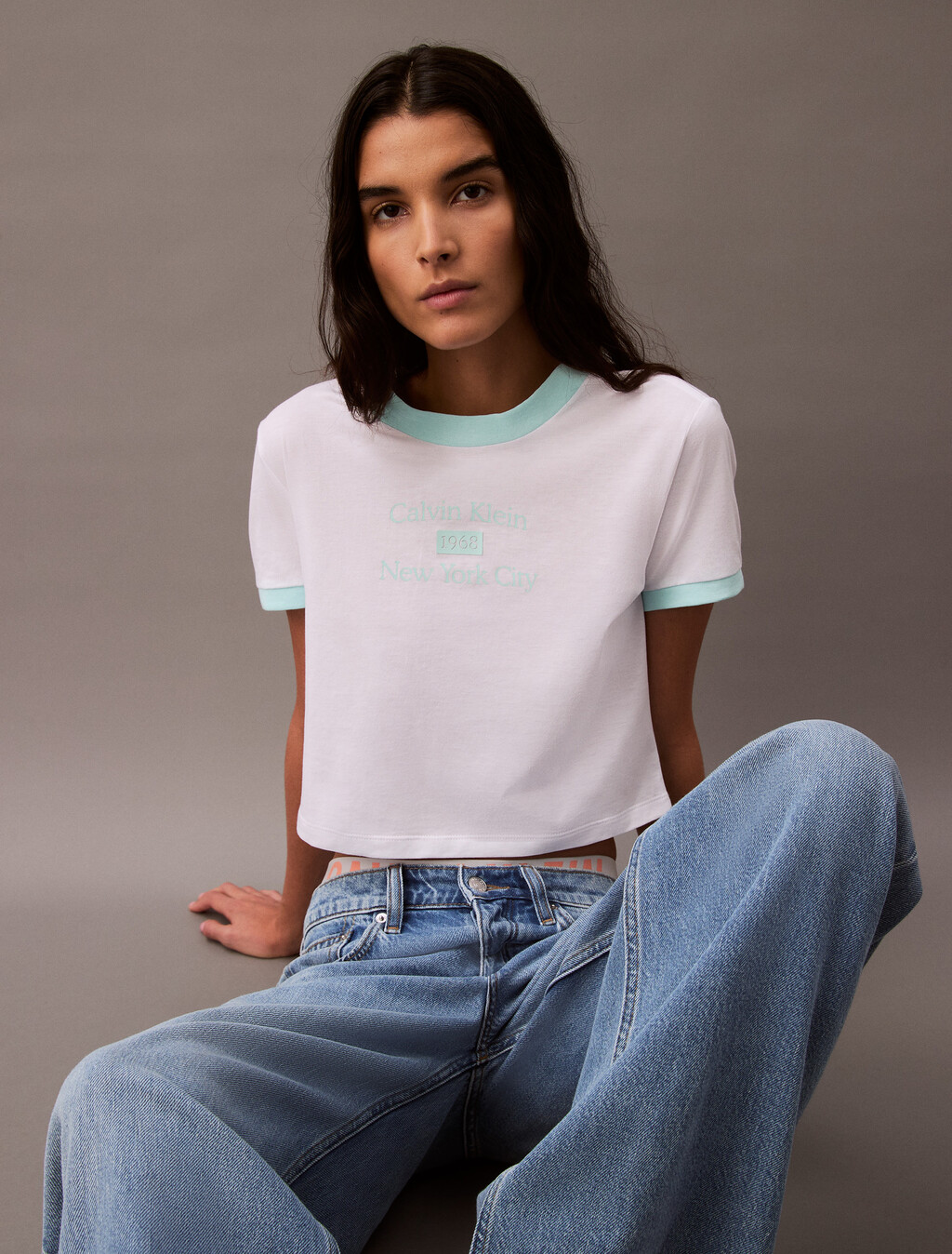 Cropped Logo Ringer T-shirt, Brilliant White_Blue Light, hi-res