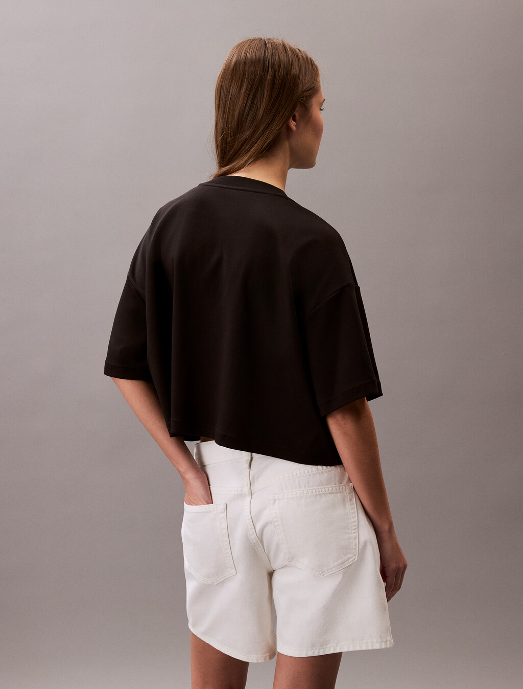 Logo Graphic Boxy Cropped T-Shirt, Black, hi-res