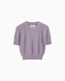 Feminine Chenille Short Sleeve Sweater, Lavender Aura, hi-res