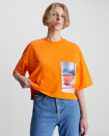 寬鬆刺繡 T 裇, Vibrant Orange, hi-res