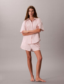 Cotton Poplin Pyjama Button-Down Shirt, AURORA STRIPE PEACH BLISS, hi-res