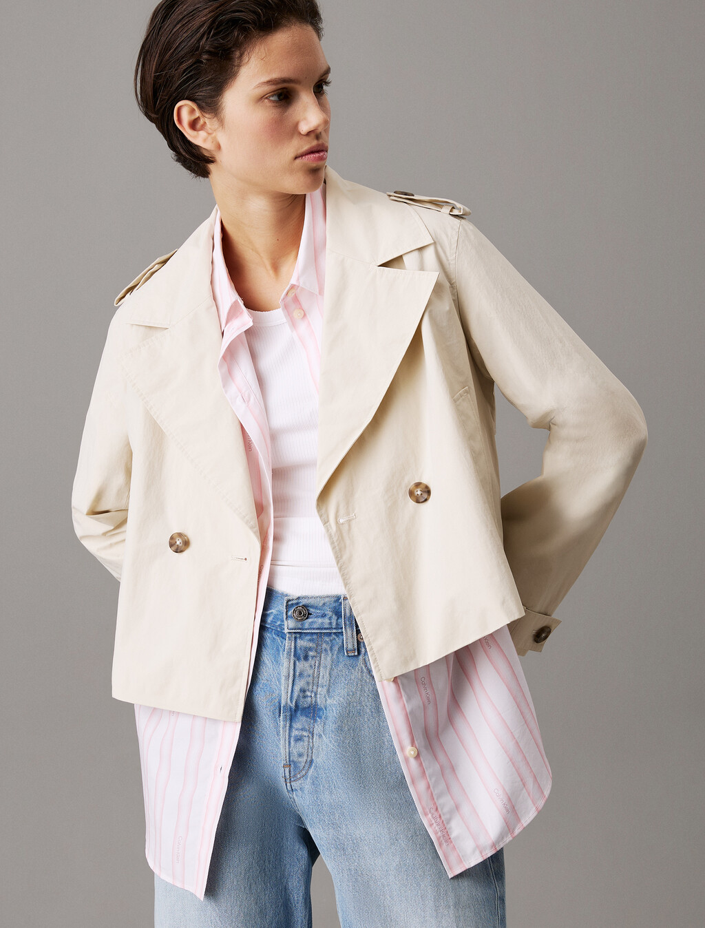 Short Nylon Trench, Silver Birch, hi-res