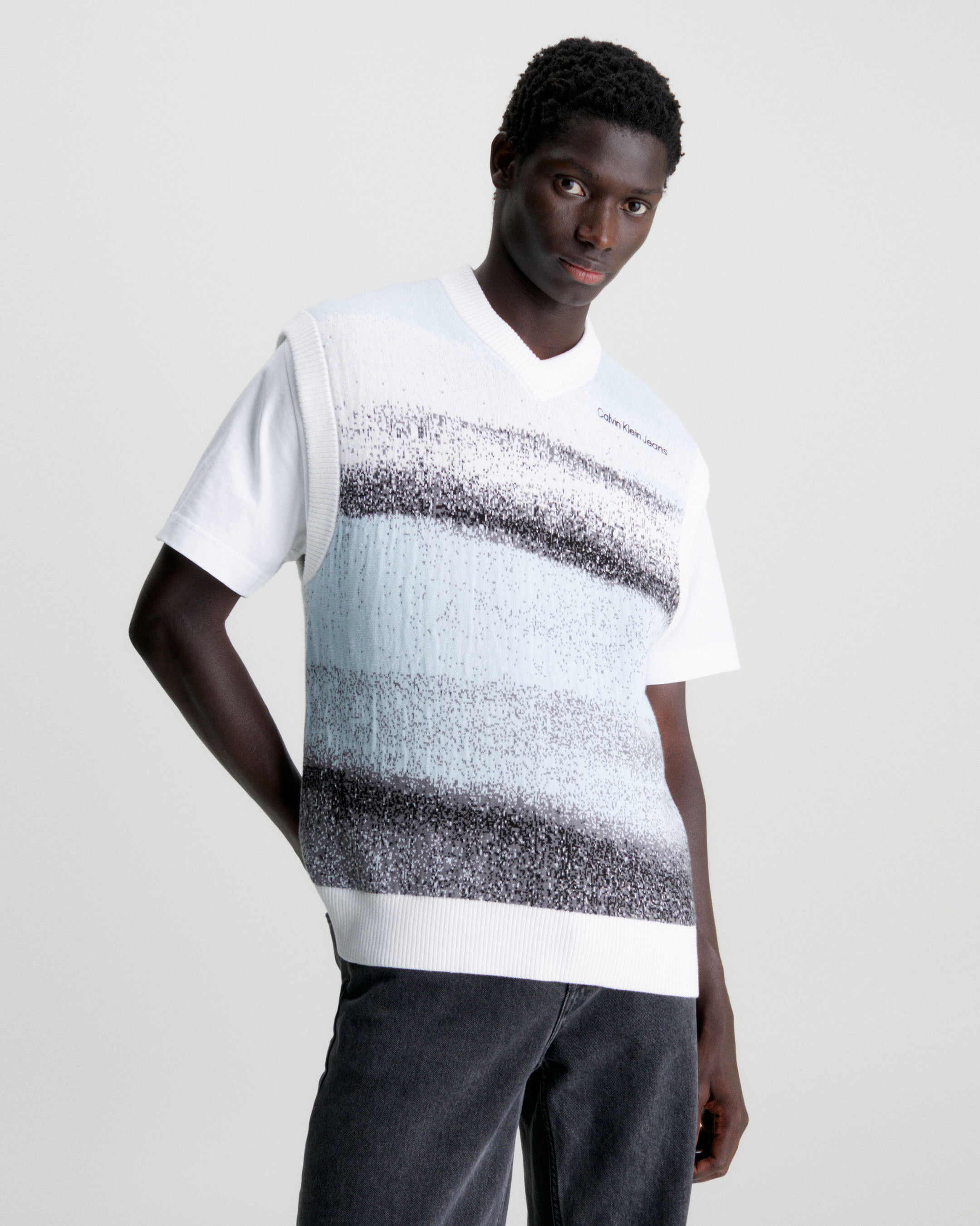 Cotton Jacquard Knit Vest | blue | Calvin Klein Hong Kong