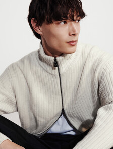 Ribbed Zip Sweater, Chalk, hi-res