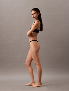 CK Black Floral String Thong, Black, hi-res