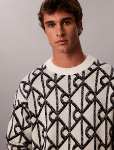 Wool Blend Logo Jacquard Jumper, Antique White, hi-res