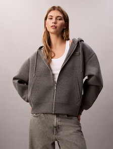 Oversized  Jersey Zip Up Hoodie, Med Grey Heather, hi-res