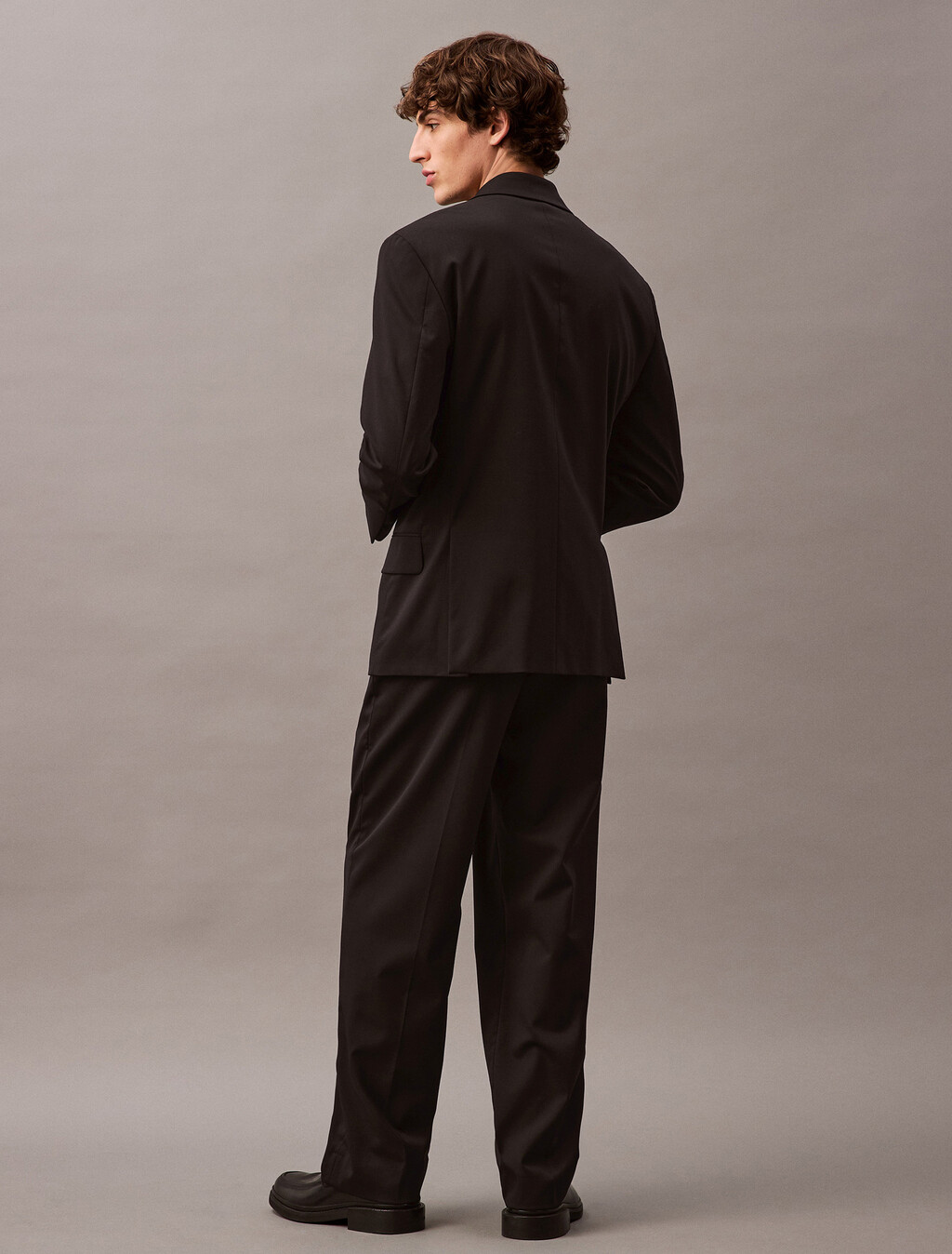 Wool Straight Pleated Trousers, Black Beauty, hi-res