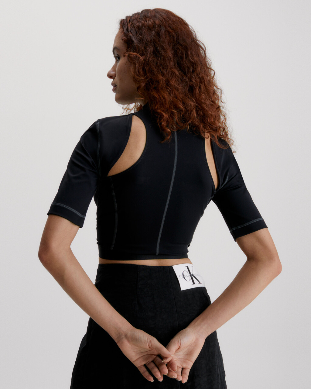 Slim Stretch Cut Out Top, CK BLACK, hi-res
