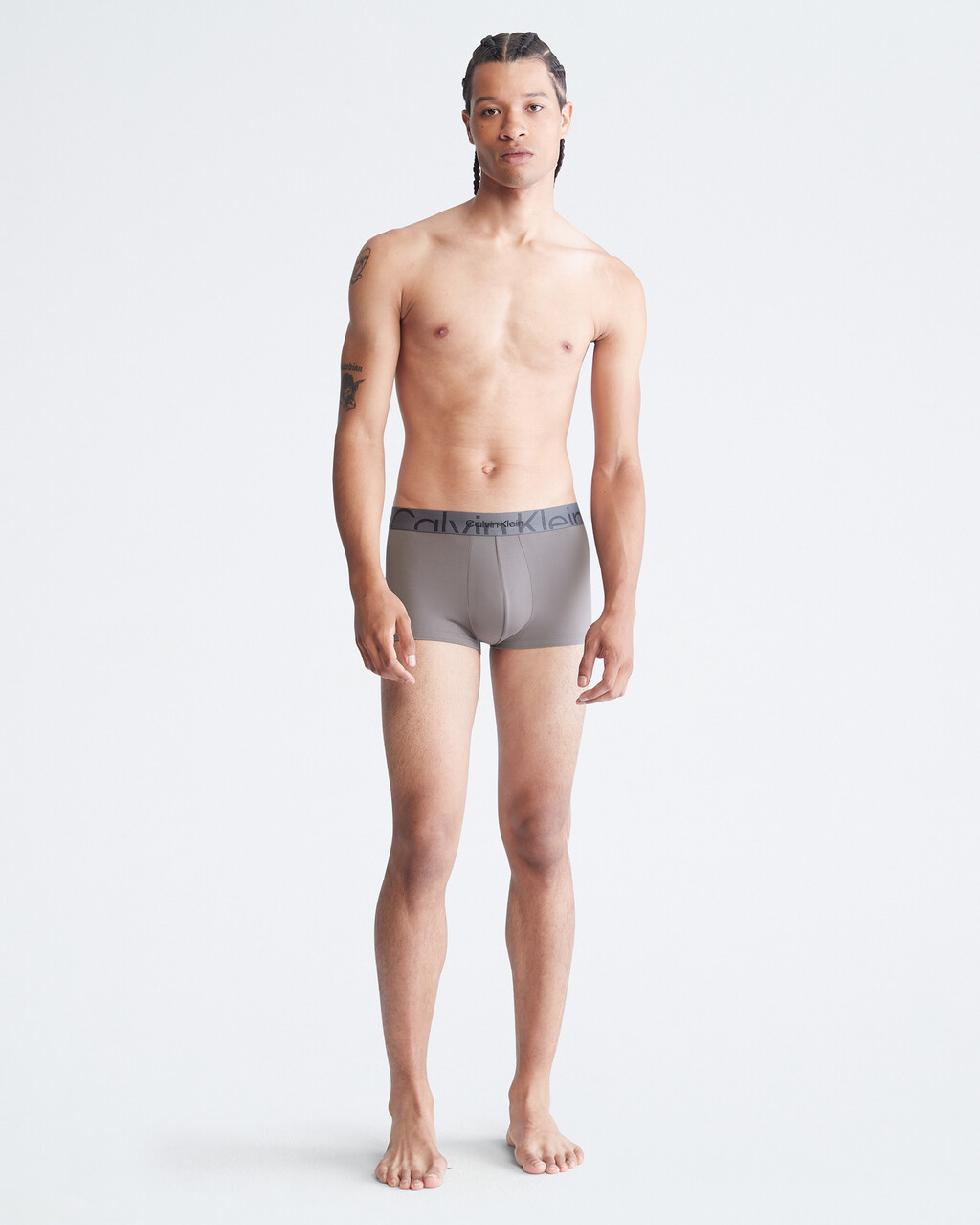 EMBOSSED ICON MICROFIBER LOW RISE TRUNKS, Clay Grey, hi-res