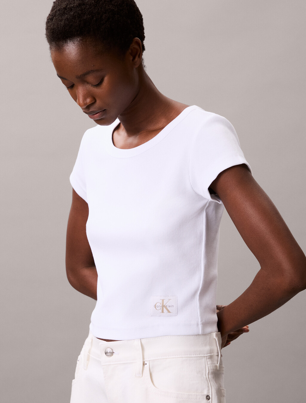 Cotton Stretch Rib Baby Tee, Brilliant White, hi-res