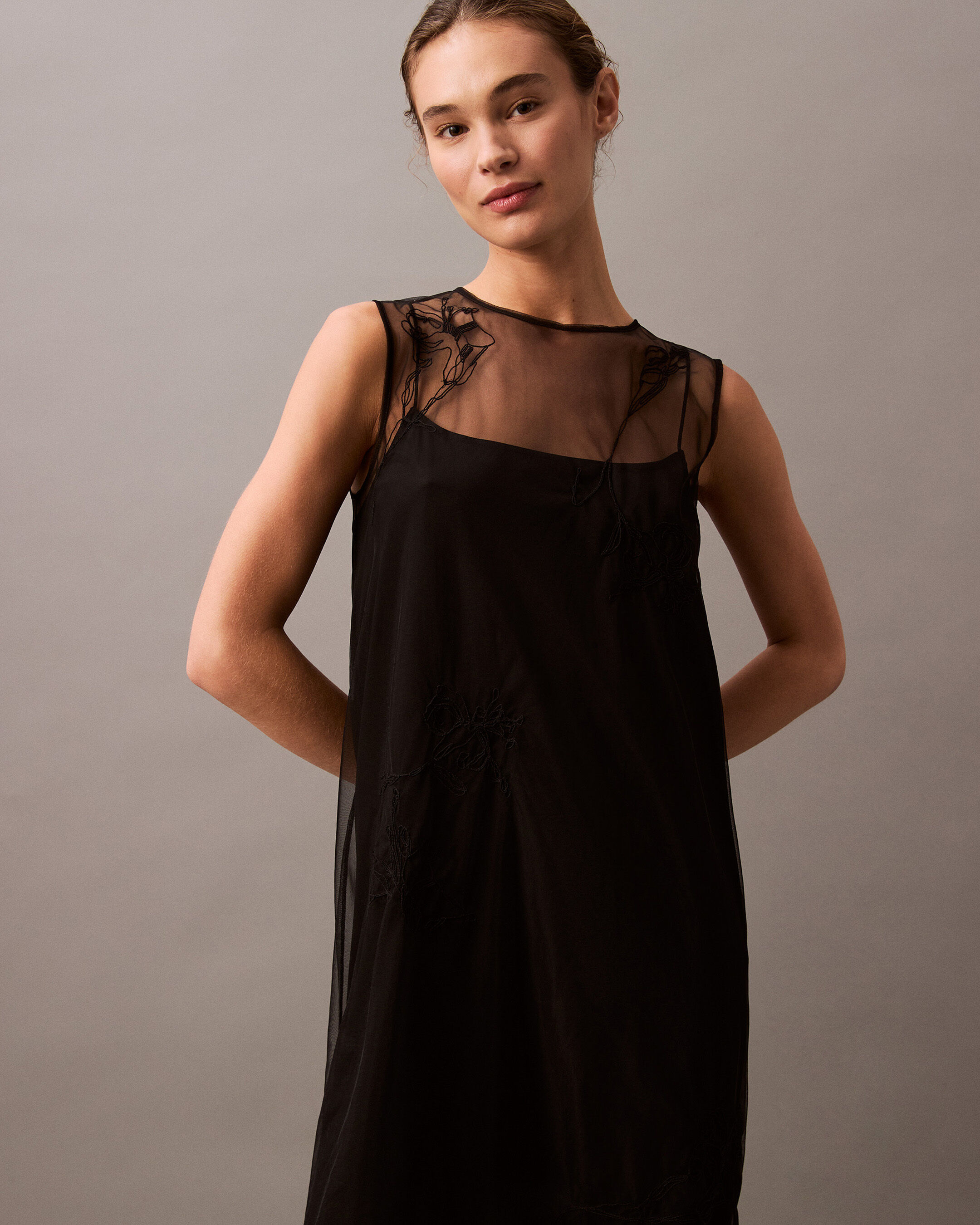 Embroidered Mini Dress | black | Calvin Klein Hong Kong