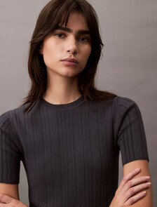 Cotton Variegated Rib Knit Top, Ebony, hi-res
