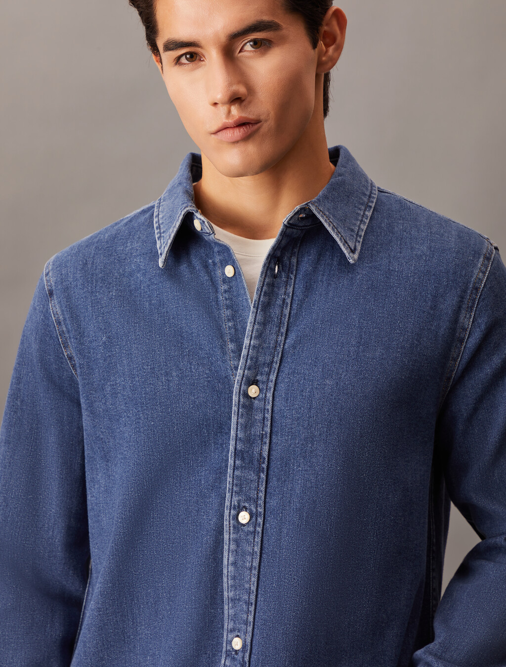 Slim Denim Shirt, Denim Dark, hi-res