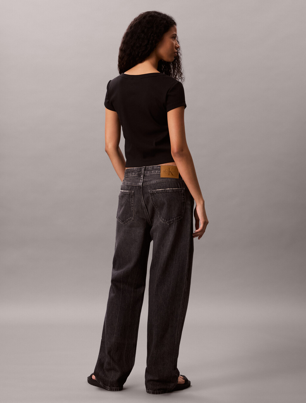 Cotton Stretch Rib Baby Tee, Black, hi-res
