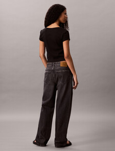 Cotton Stretch Rib Baby Tee, Black, hi-res