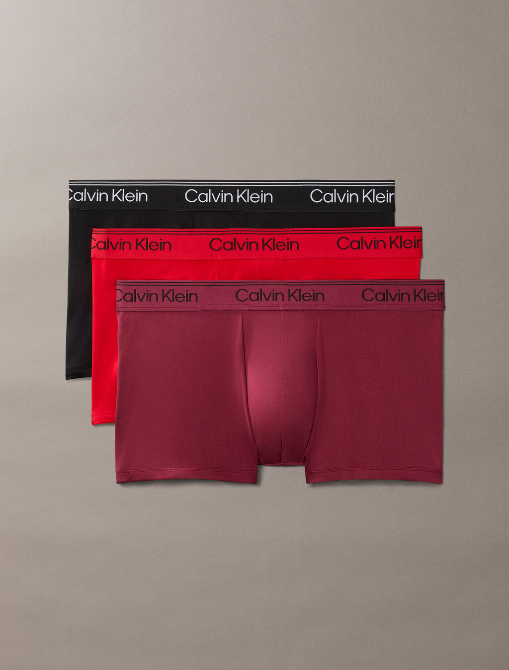 3 件裝低腰平口內褲 - Microfibre Stretch, Black/Goji Berry/Established Red, hi-res