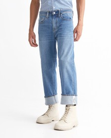 37.5 90 年代九分直筒牛仔褲, Med Blue Logo Tab, hi-res
