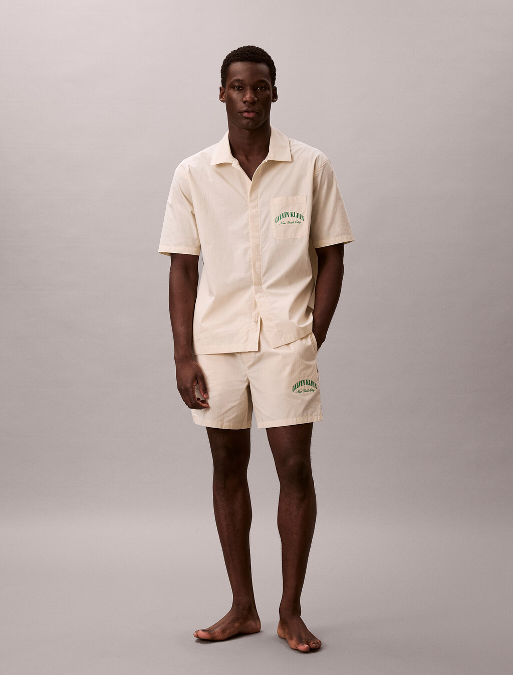 Cotton Crest Logo Pyjama Top, SLIM STRIPE CHALK, hi-res