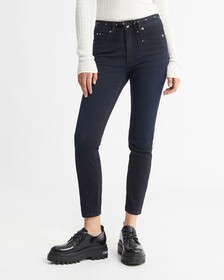 Ultimate Stretch High Rise Skinny Jeans, Visual Blue Black Logo Lace, hi-res