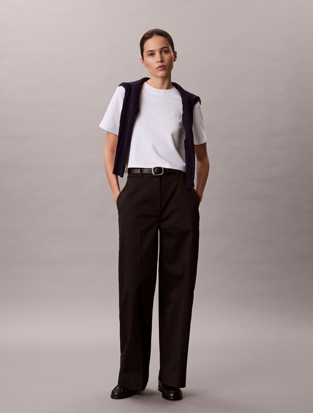 Monogram 標誌短版雙針織 T 恤, Bright White, hi-res