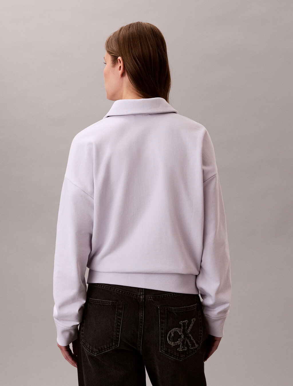 French Terry Relaxed Quarter Zip Sweatshirt, Frosty Lilac, hi-res