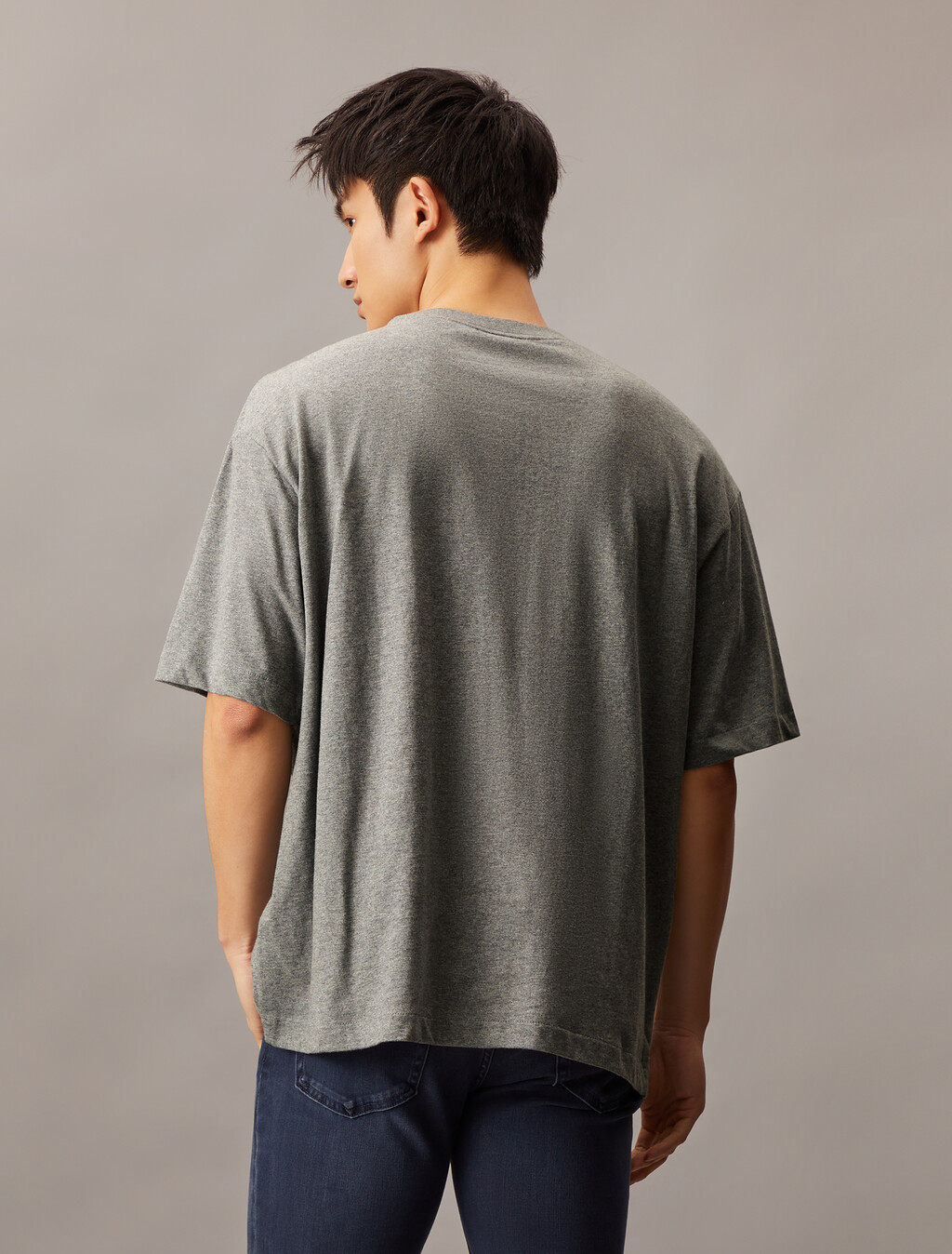 Calvin Logo 圓領上衣, Medium Grey Heather, hi-res