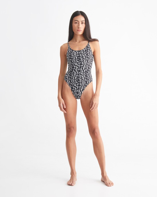 CK One Warped Monogram Scoop Neck Swimsuit