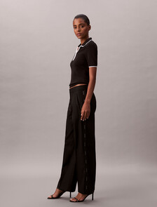 Cotton Twill Logo Tape Trousers, Black, hi-res