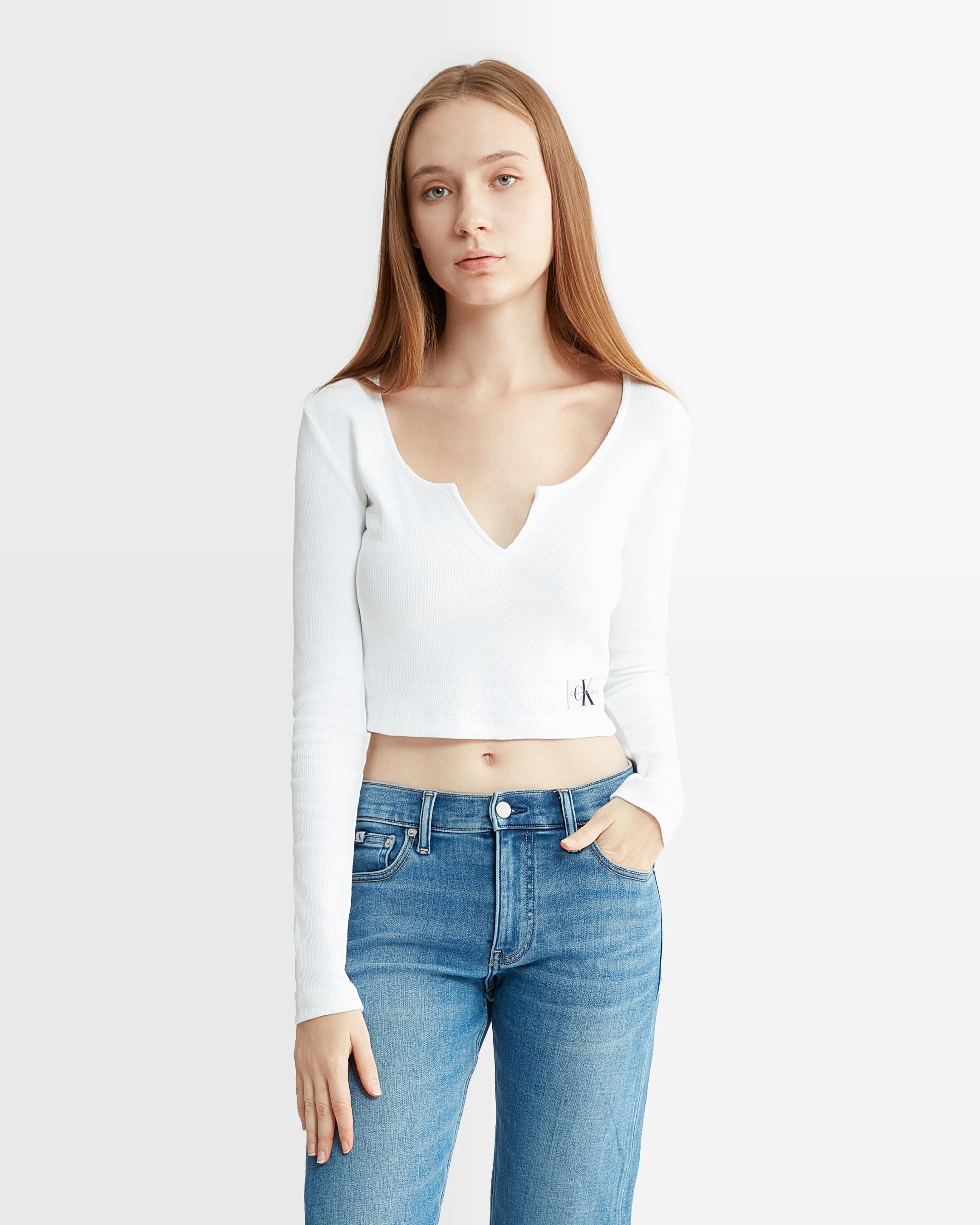 Calvin klein white long sales sleeve top